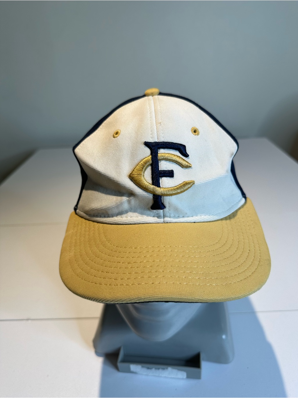 Kids Canvas Baseball Cap With Embroidered 'Ec' Logo - Cream & Tan